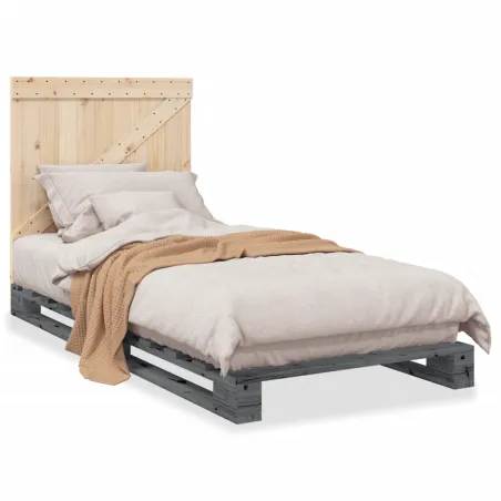 Cadre de lit sans matelas gris 90x200 cm bois de pin massif