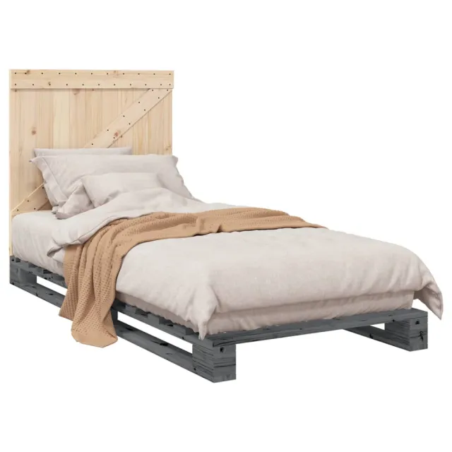 Cadre de lit sans matelas gris 90x200 cm bois de pin massif