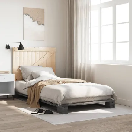 Cadre de lit sans matelas gris 100x200 cm bois massif de pin