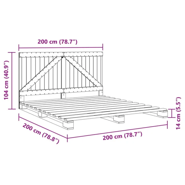Cadre de lit sans matelas gris 200x200 cm bois massif de pin