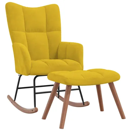 Chaise à bascule avec repose-pied Jaune moutarde Velours