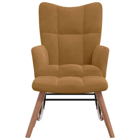 Chaise à bascule avec tabouret en velours marron