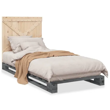 Cadre de lit sans matelas gris 90x200 cm bois de pin massif 2