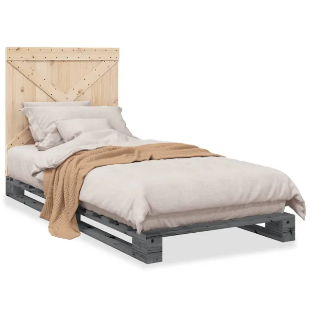 Cadre de lit sans matelas gris 90x200 cm bois de pin massif