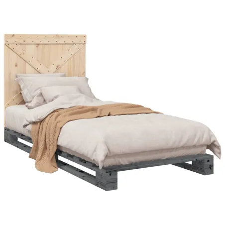 Cadre de lit sans matelas gris 90x200 cm bois de pin massif