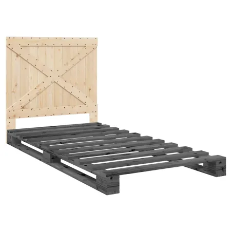Cadre de lit sans matelas gris 100x200 cm bois massif de pin