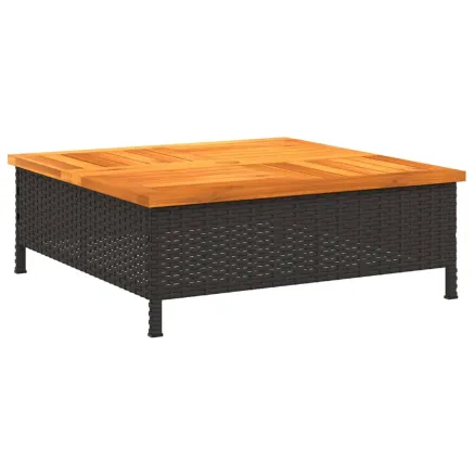 Table de jardin noir 70x70x25 cm résine tressée et bois acacia 2