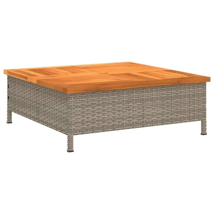 Table de jardin gris 70x70x25 cm résine tressée et bois acacia 2