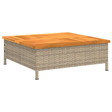 Table de jardin beige 70x70x25 cm résine tressée et bois acacia 2
