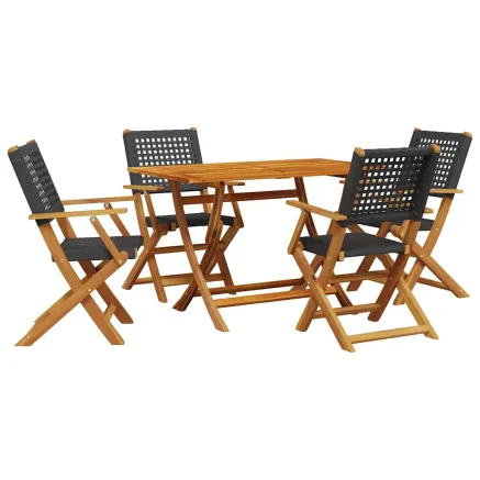 Ensemble à manger de jardin 5 pcs résine tressée et bois massif 2