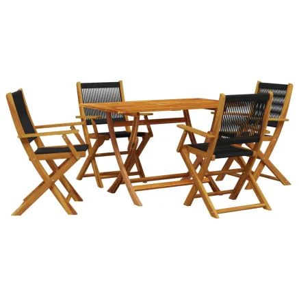 Ensemble à manger de jardin 5pcs noir polypropylène bois massif 2
