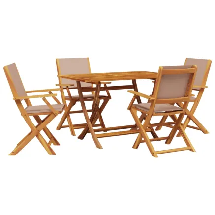 Ensemble à manger de jardin 5 pcs taupe tissu et bois massif 2