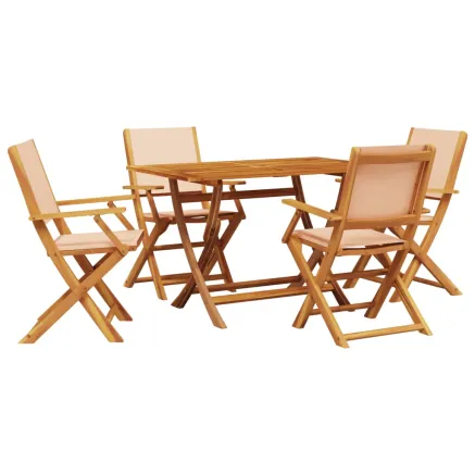 Ensemble à manger de jardin 5 pcs beige tissu et bois massif 2