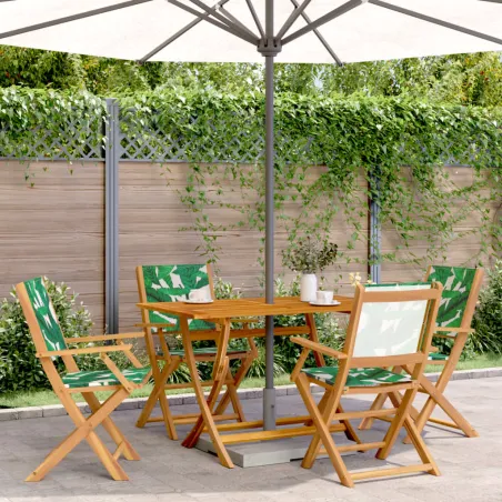 Ensemble à manger de jardin 5 pcs motif de feuilles tissu bois