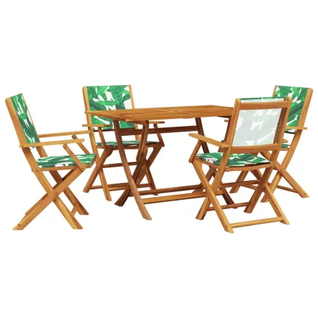 Ensemble à manger de jardin 5 pcs motif de feuilles tissu bois