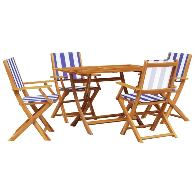 Ensemble à manger de jardin 5 pcs bleu blanc tissu bois massif
