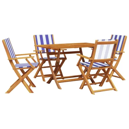 Ensemble à manger de jardin 5 pcs bleu blanc tissu bois massif