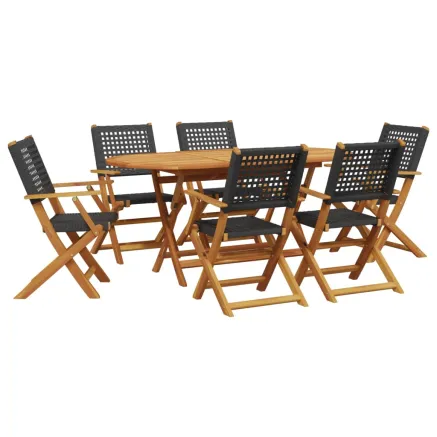 Ensemble à manger de jardin 7 pcs noir rotin et bois massif 2