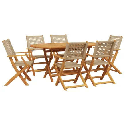 Ensemble à manger de jardin 7 pcs beige rotin et bois massif 2