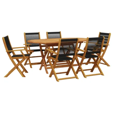 Ensemble à Manger de jardin 7pcs noir polypropylène bois massif 2