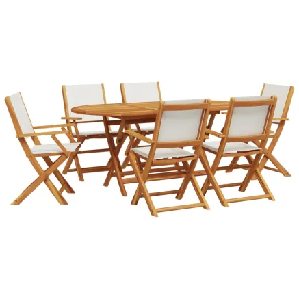 Ensemble à manger de jardin 7 pcs blanc crème tissu bois massif 2