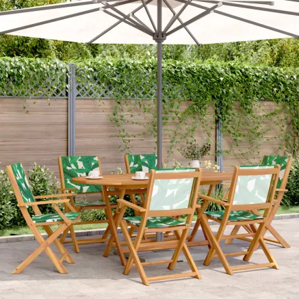 Ensemble à manger de jardin 7 pcs motif de feuilles tissu bois