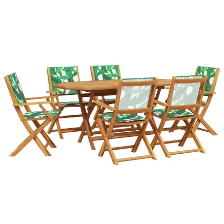 Ensemble à manger de jardin 7 pcs motif de feuilles tissu bois 2