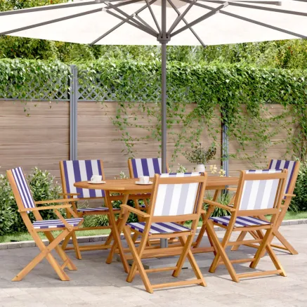 Ensemble à manger de jardin 7 pcs bleu blanc tissu bois massif