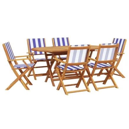 Ensemble à manger de jardin 7 pcs bleu blanc tissu bois massif 2