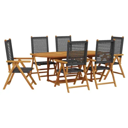 Ensemble à manger de jardin 7 pcs noir rotin et bois massif 2