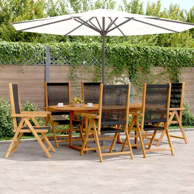 Ensemble à Manger de jardin 7pcs noir polypropylène bois massif