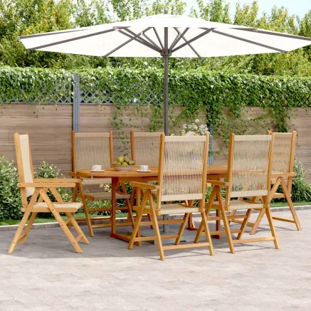 Ensemble à Manger de jardin 7pcs beige polypropylène et bois