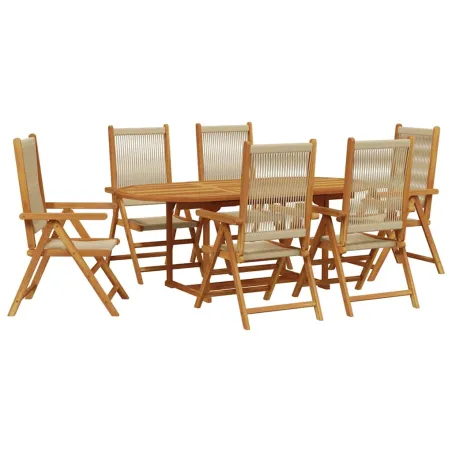 Ensemble à Manger de jardin 7pcs beige polypropylène et bois