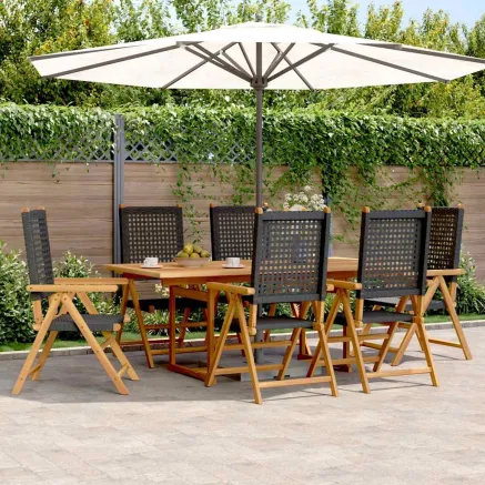 Ensemble à manger de jardin 7 pcs noir rotin et bois massif