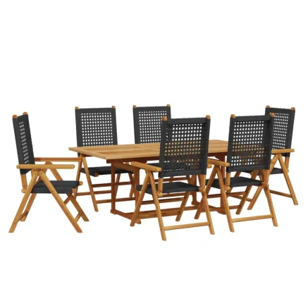 Ensemble à manger de jardin 7 pcs noir rotin et bois massif 2