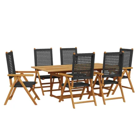 Ensemble à manger de jardin 7 pcs noir rotin et bois massif