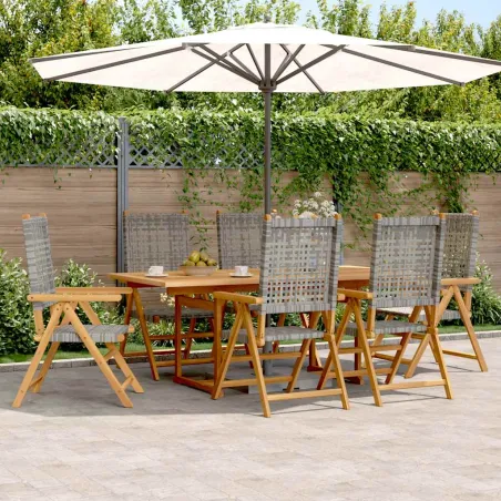 Ensemble à manger de jardin 7 pcs gris rotin et bois massif