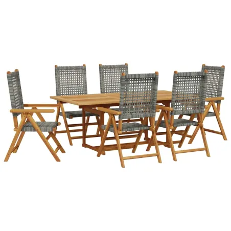 Ensemble à manger de jardin 7 pcs gris rotin et bois massif