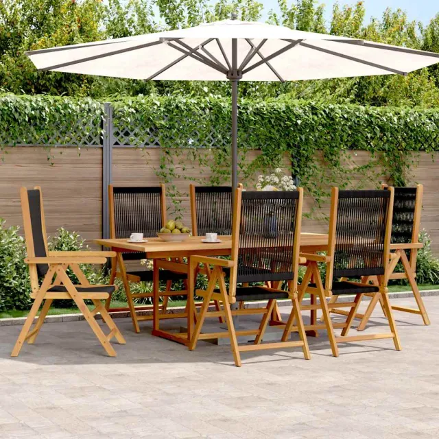 Ensemble à Manger de jardin 7pcs noir polypropylène bois massif