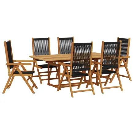 Ensemble à Manger de jardin 7pcs noir polypropylène bois massif 2