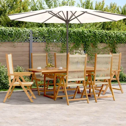 Ensemble à Manger de jardin 7 pcs beige polypropylène et bois