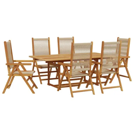 Ensemble à Manger de jardin 7 pcs beige polypropylène et bois