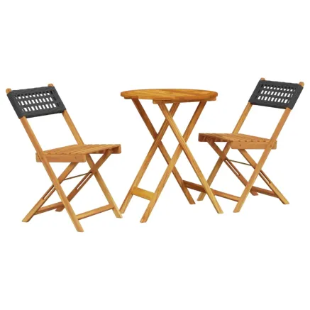 Ensemble de bistro 3 pcs noir résine tressée et bois massif 2