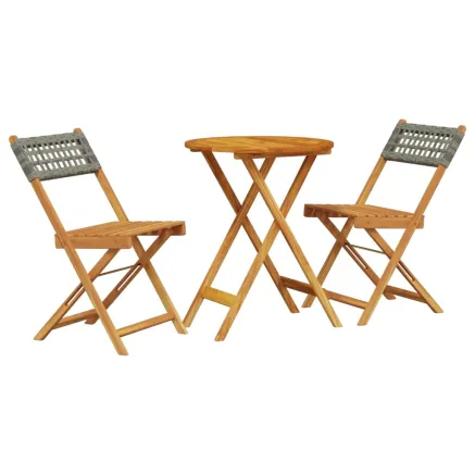 Ensemble de bistro 3 pcs gris résine tressée et bois massif 2