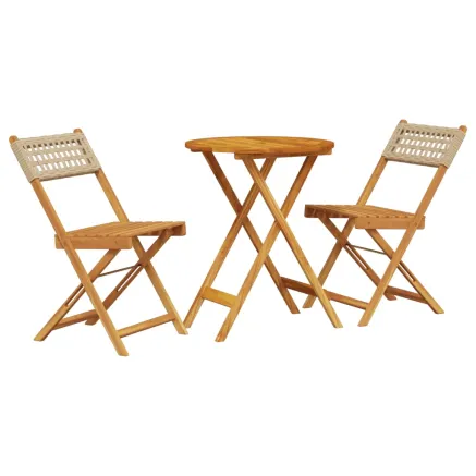 Ensemble de bistro 3 pcs beige résine tressée et bois massif 2