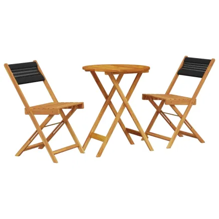 Ensemble de bistro 3 pcs noir polypropylène et bois massif 2