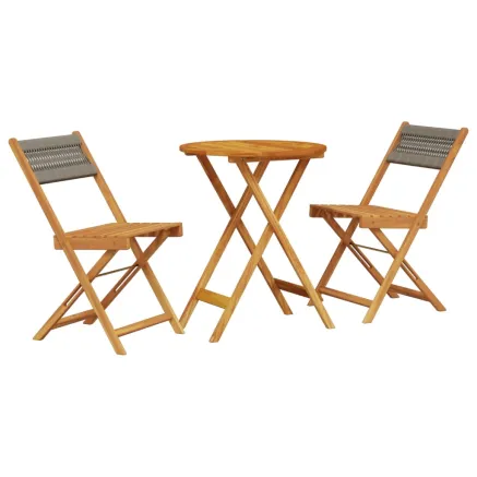 Ensemble de bistro 3 pcs gris polypropylène et bois massif 2