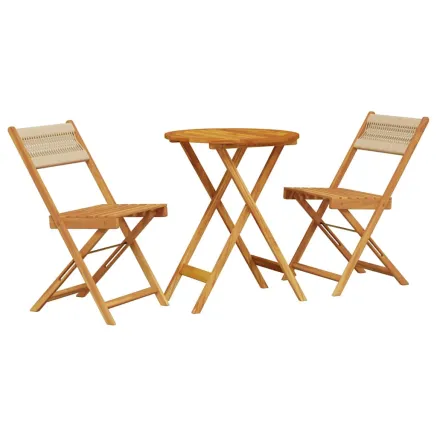 Ensemble de bistro 3 pcs beige polypropylène et bois massif 2