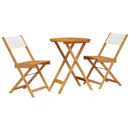 Ensemble de bistro 3 pcs blanc crème tissu et bois massif 2