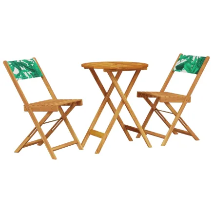 Ensemble de bistro 3 pcs motif de feuilles tissu et bois massif 2